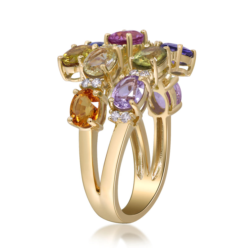 Yellow Gold Sapphire And Diamond Rainbow Bypass Ring 14k Rings
