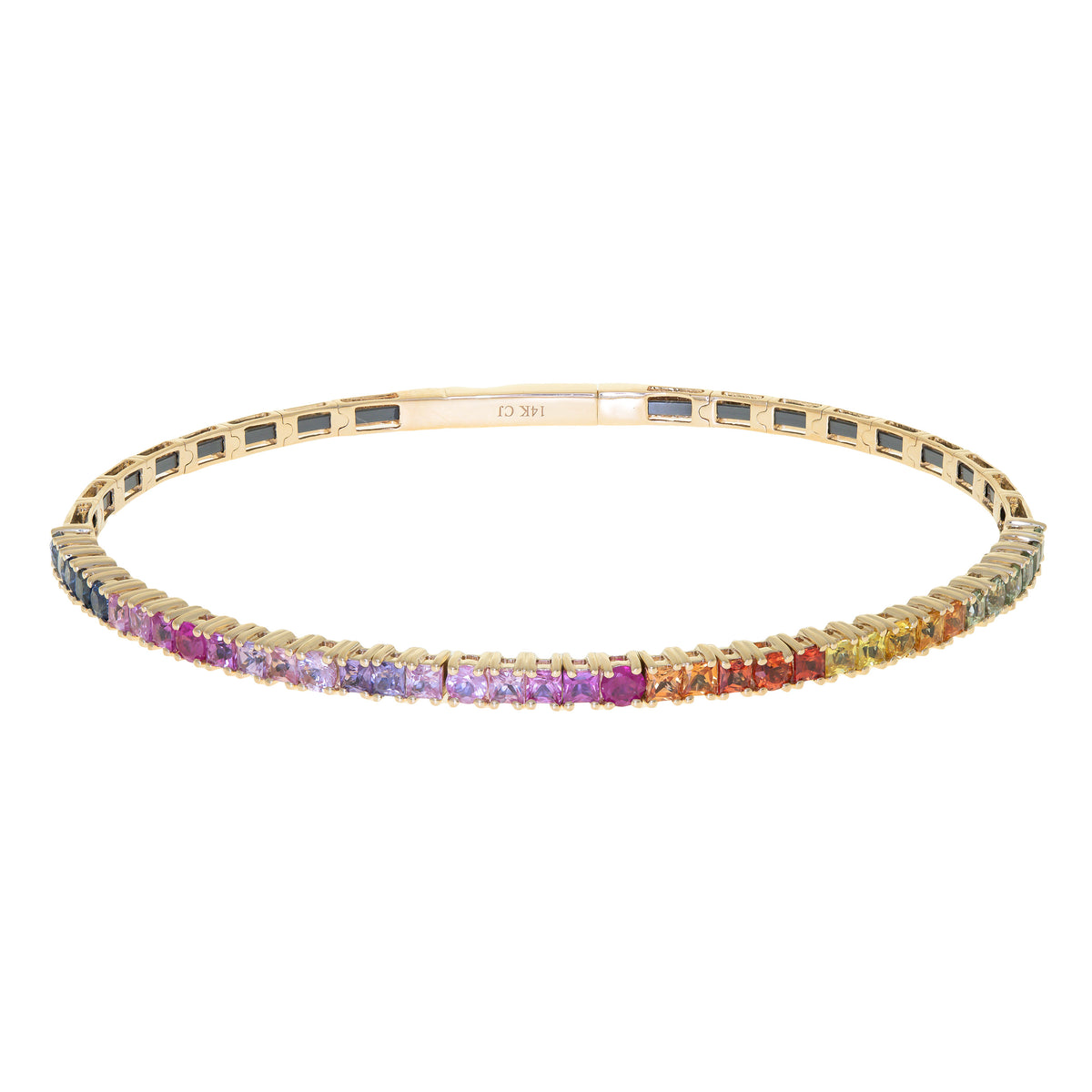Yellow Gold Sapphire Rainbow Flexible Bangle Bracelet 14k Bracelets
