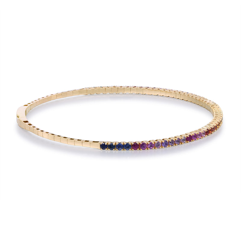 Yellow Gold Sapphire Rainbow Flexible Bangle Bracelet 14k Bracelets