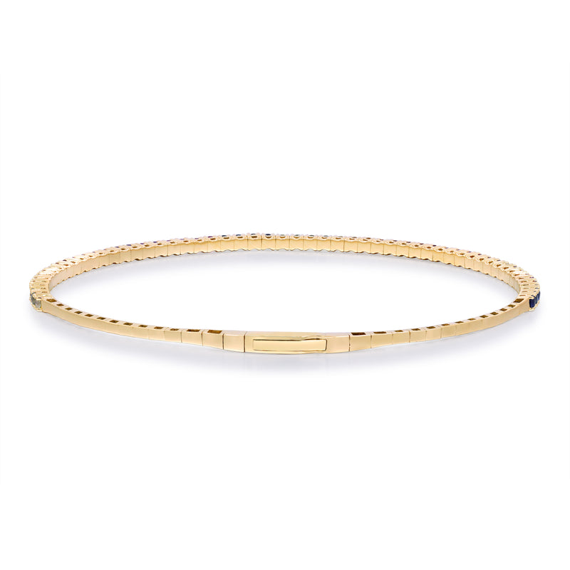 Yellow Gold Sapphire Rainbow Flexible Bangle Bracelet 14k Bracelets