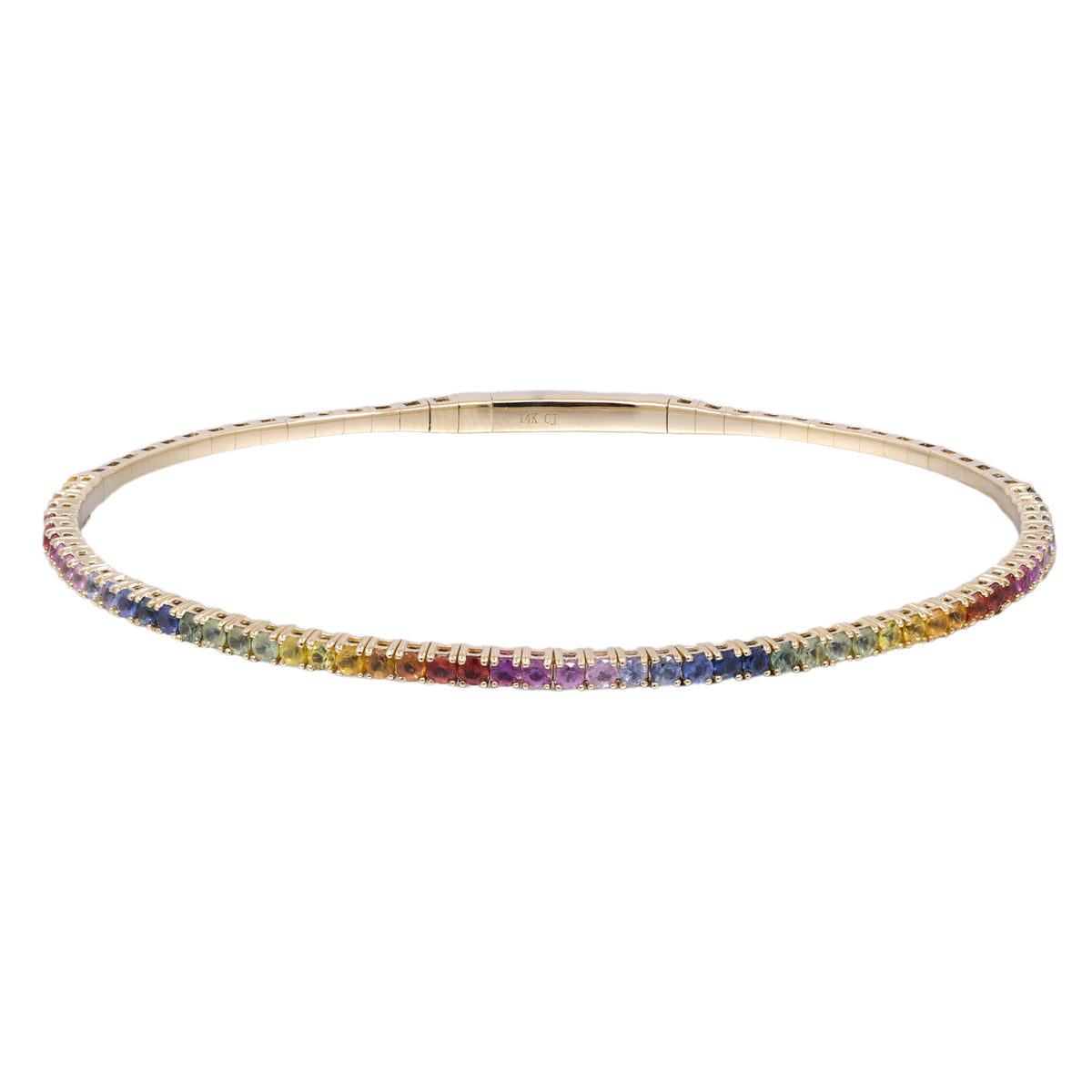 Yellow Gold Sapphire Rainbow Flexible Bangle Bracelet 14k Bracelets