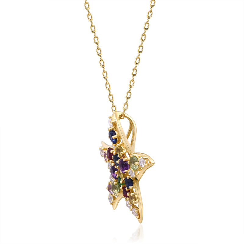 Yellow Gold Sapphire And Diamond Starfish Pendant 14k