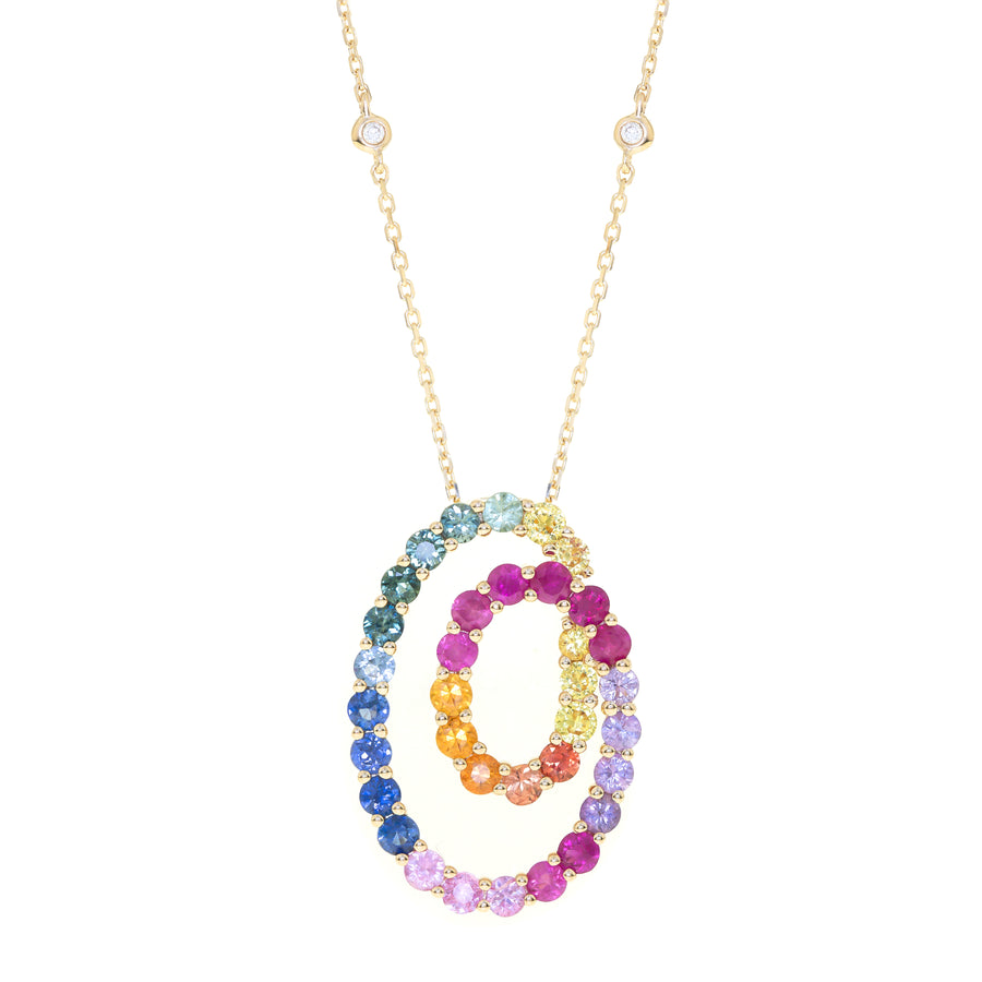 Yellow Gold Sapphire And Diamond Double Loop Pendant 14k