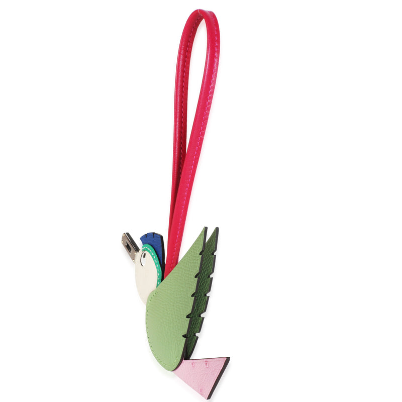 Hermès Vert Criquet Bubblegum Naturel Bleu Epsom Ostrich Mysore Birdy Charm Blue; Green; Multicolor; Neutral; Pink Exotic; Leather Bag Charms