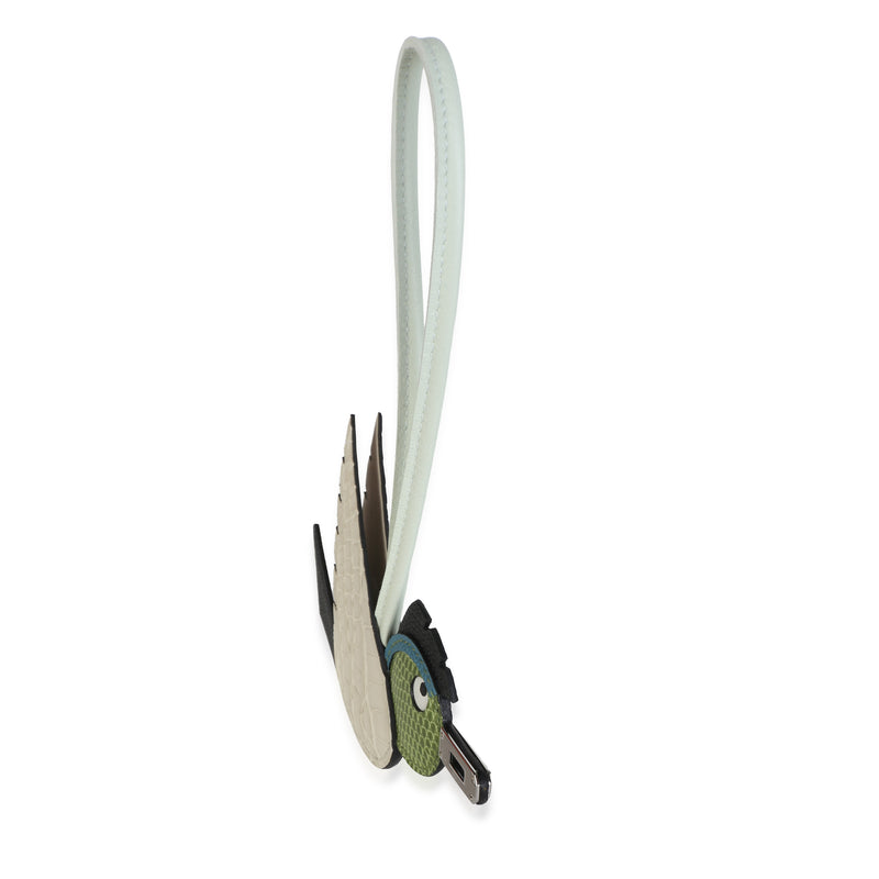 Hermès Beton Black Pelouse Vert Fizz Matte Alligator Chevre Lizard Birdy Charm Black; Blue; Green; Multicolor; Neutral Exotic; Leather Bag Charms