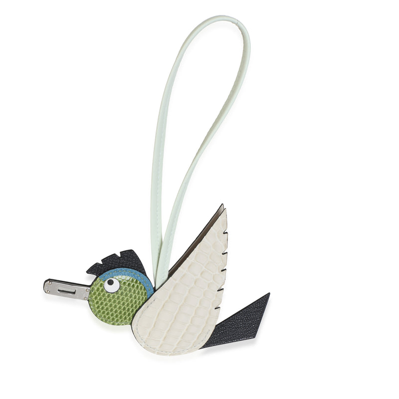 Hermès Beton Black Pelouse Vert Fizz Matte Alligator Chevre Lizard Birdy Charm Black; Blue; Green; Multicolor; Neutral Exotic; Leather Bag Charms
