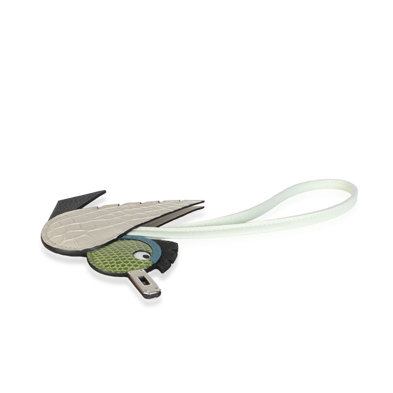 Hermès Beton Black Pelouse Vert Fizz Matte Alligator Chevre Lizard Birdy Charm Black; Blue; Green; Multicolor; Neutral Exotic; Leather Bag Charms