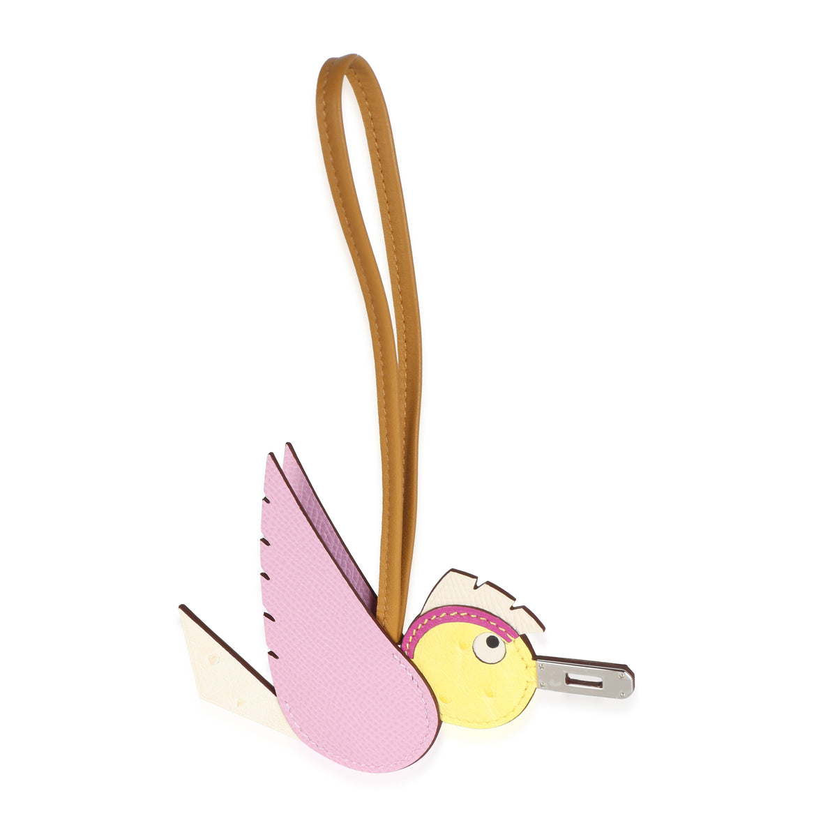Hermès Mauve Sylvestre Nata Jaune Sesame Ostrich Epsom Swift Birdy Charm Multicolor; Neutral; Pink; Yellow Exotic; Leather Bag Charms