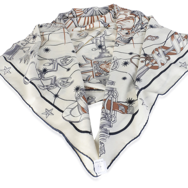 Hermès Blanc Bleu Marine Beige Rose Silk Cashmere Chorus Stellarum Shawl 140 Blue; Multicolor; Neutral; Tan Scarves/wraps