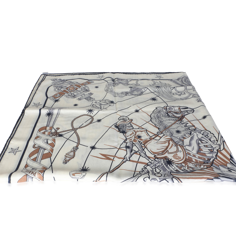 Hermès Blanc Bleu Marine Beige Rose Silk Cashmere Chorus Stellarum Shawl 140 Blue; Multicolor; Neutral; Tan Scarves/wraps