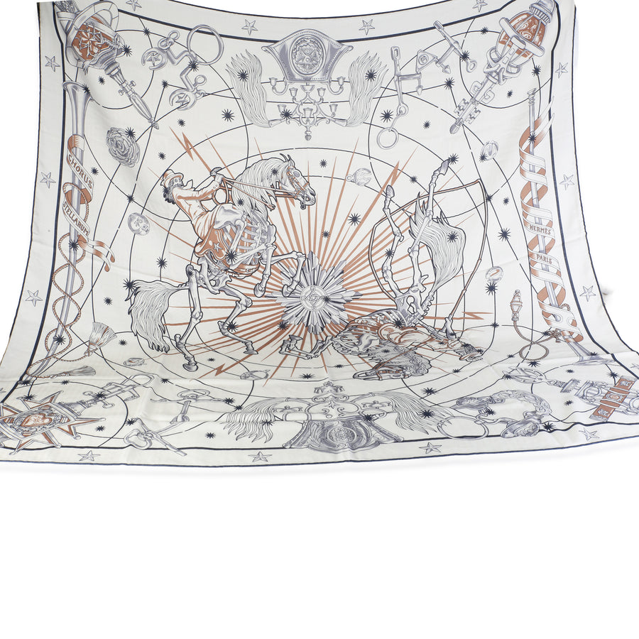Hermès Blanc Bleu Marine Beige Rose Silk Cashmere Chorus Stellarum Shawl 140 Blue; Multicolor; Neutral; Tan Scarves/wraps