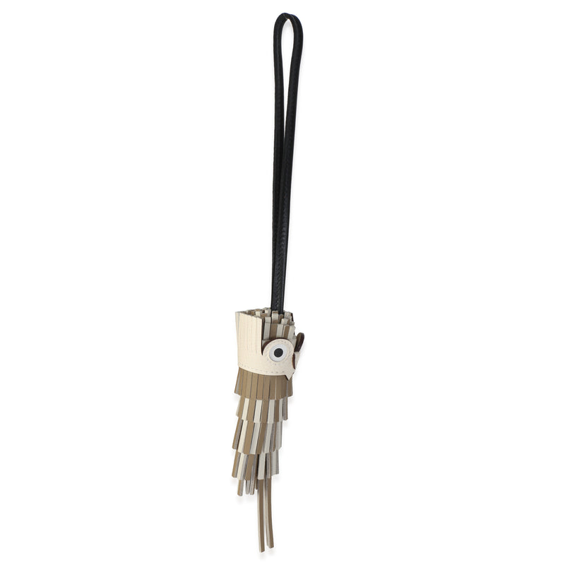 Hermès Beige Marfa Craie Noir Nata Blanc Milo Swift Epsom Chouette Owl Charm Beige; Black; Multicolor; Neutral Leather Bag Charms
