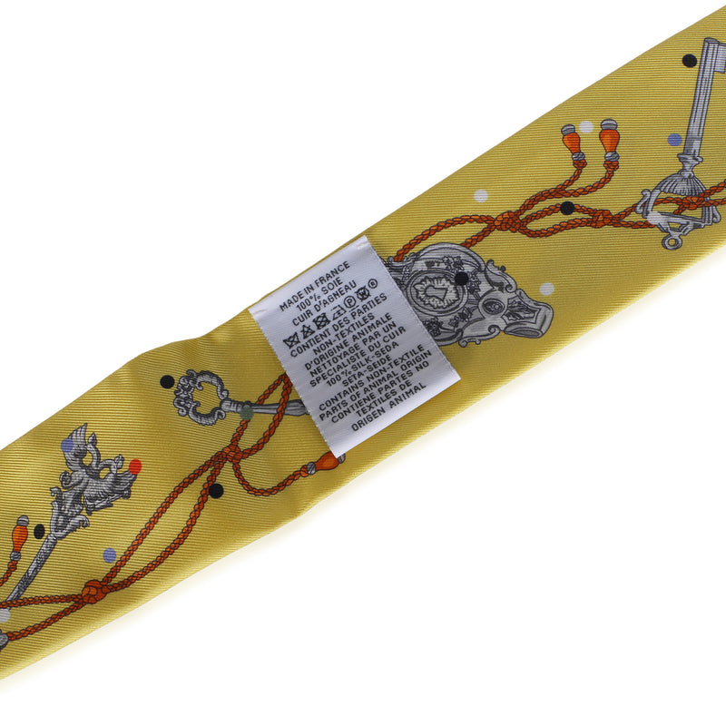 Hermès Jaune Argent Orange Vif Silk Les Cles A Pois Fringe Twilly Multicolor; Orange; Yellow Scarves/wraps
