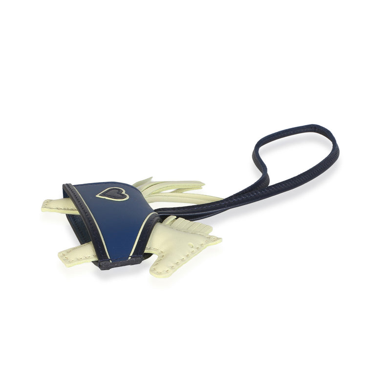Hermès Jaune Milton Bleu Nuit Tie Milo Lambskin Rodeo Robeo Coeur Charm Pm Black; Blue; Multicolor; Yellow Leather Bag Charms
