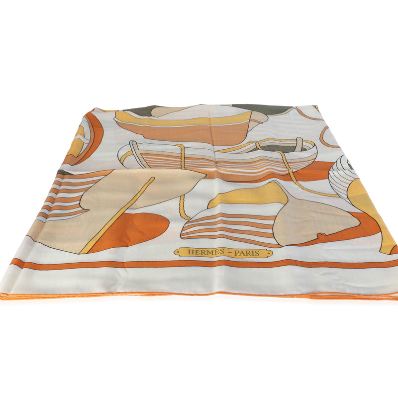 Hermès Blanc Orange Cuit Jaune Silk Cashmere Thalassa Shawl 140 Multicolor; Neutral; Orange; Yellow Fabric; Scarves/wraps