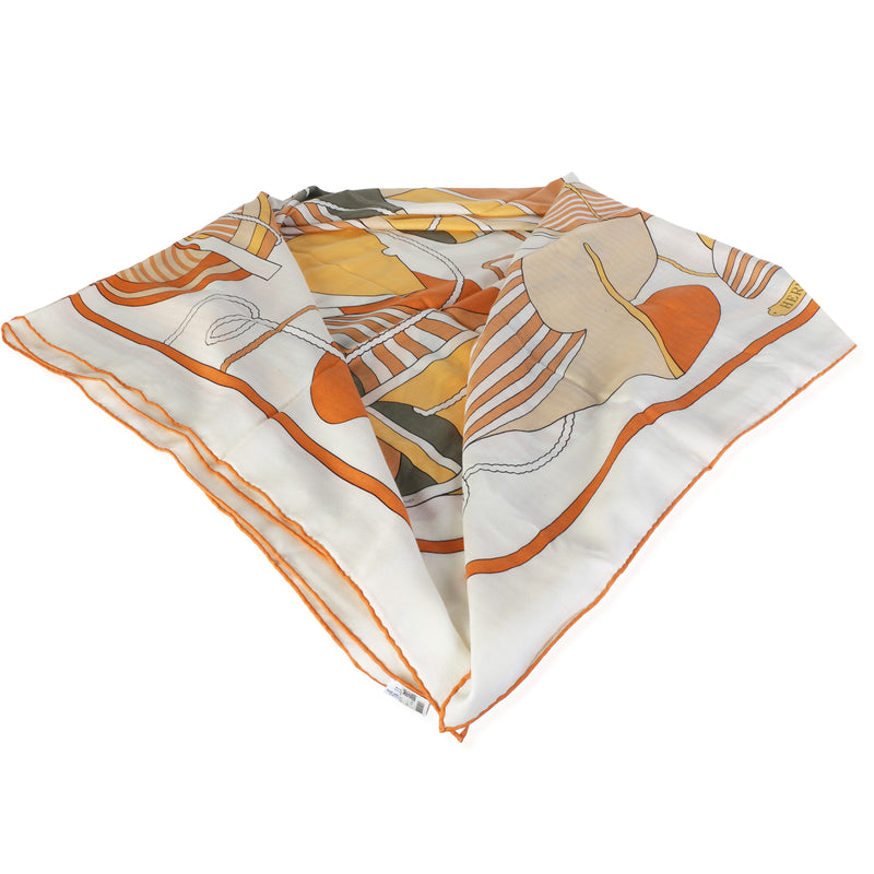 Hermès Blanc Orange Cuit Jaune Silk Cashmere Thalassa Shawl 140 Multicolor; Neutral; Orange; Yellow Fabric; Scarves/wraps