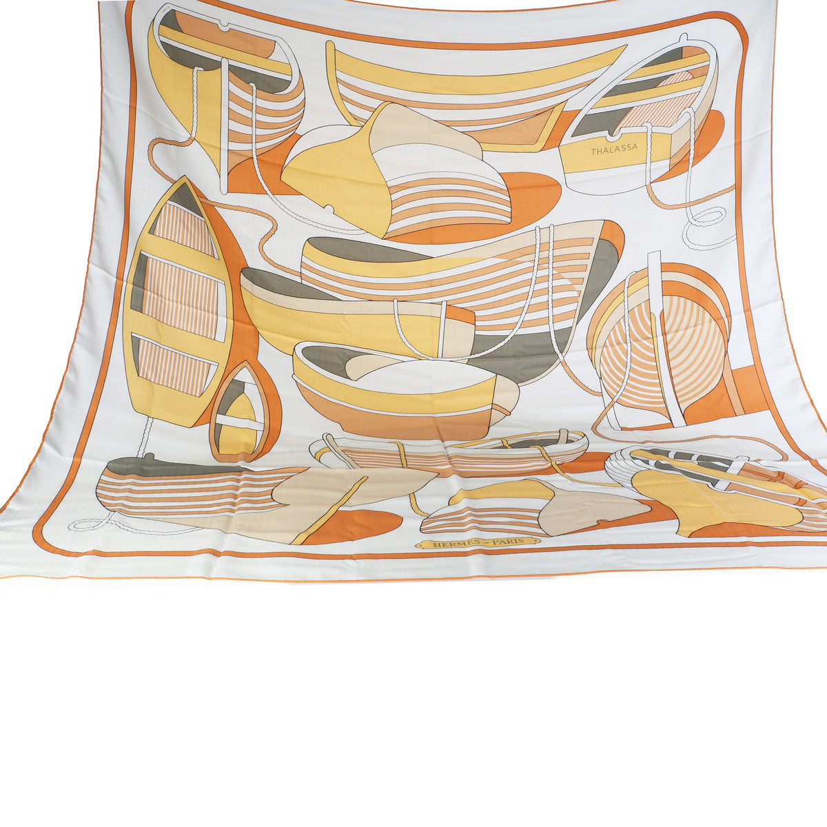 Hermès Blanc Orange Cuit Jaune Silk Cashmere Thalassa Shawl 140 Multicolor; Neutral; Orange; Yellow Fabric; Scarves/wraps