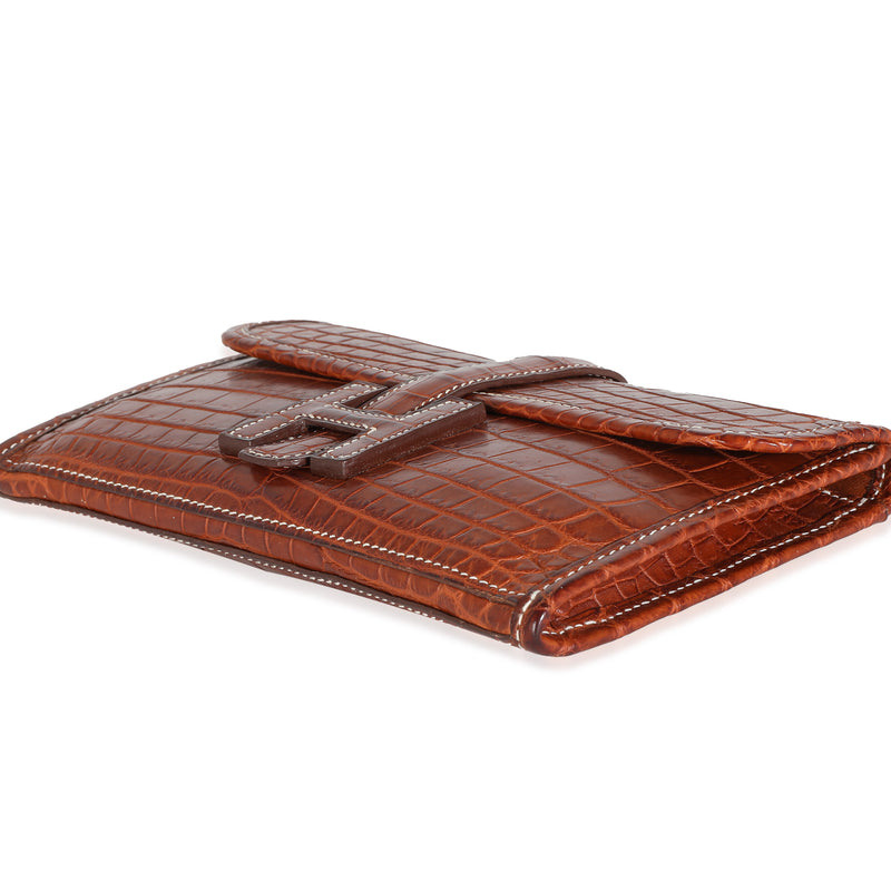 Hermès Fauve Crocodile Niloticus Lisse Mini Jige Clutch Brown Exotic Wallet