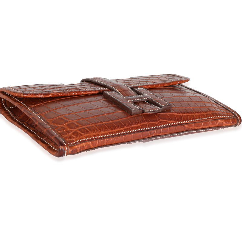 Hermès Fauve Crocodile Niloticus Lisse Mini Jige Clutch Brown Exotic Wallet