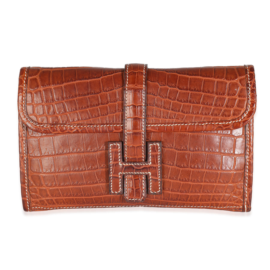 Hermès Fauve Crocodile Niloticus Lisse Mini Jige Clutch Brown Exotic Wallet