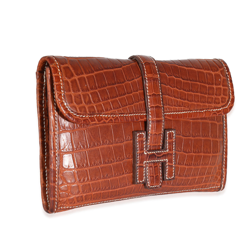 Hermès Fauve Crocodile Niloticus Lisse Mini Jige Clutch Brown Exotic Wallet