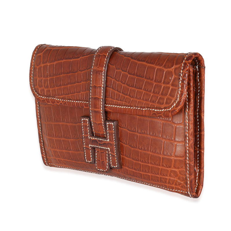 Hermès Fauve Crocodile Niloticus Lisse Mini Jige Clutch Brown Exotic Wallet