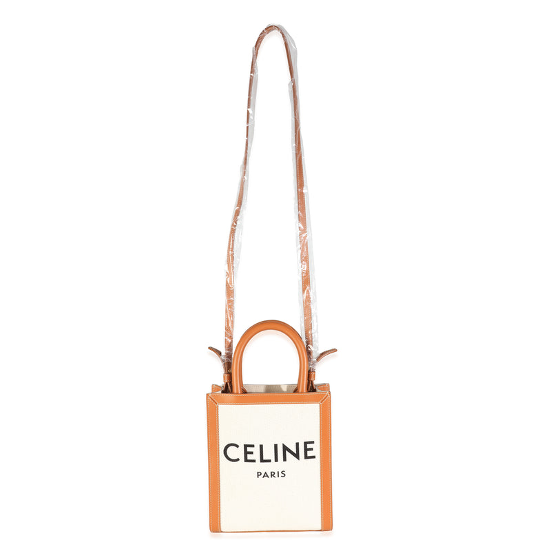 Celine Natural Tan Canvas Calfskin Mini Vertical Cabas Bag Beige Handbag