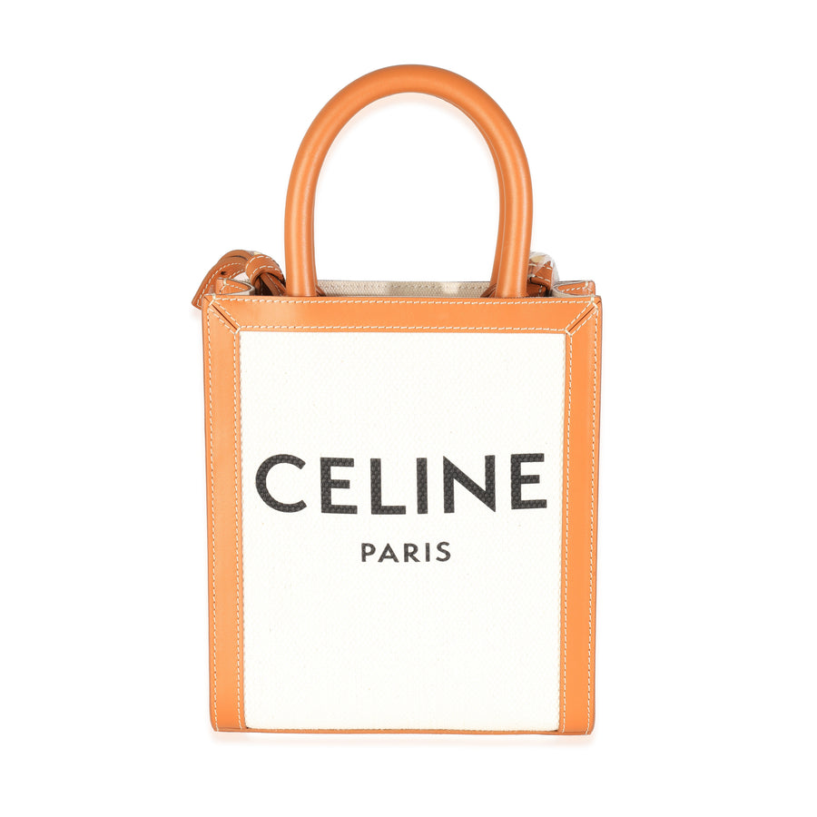 Celine Natural Tan Canvas Calfskin Mini Vertical Cabas Bag Beige Handbag