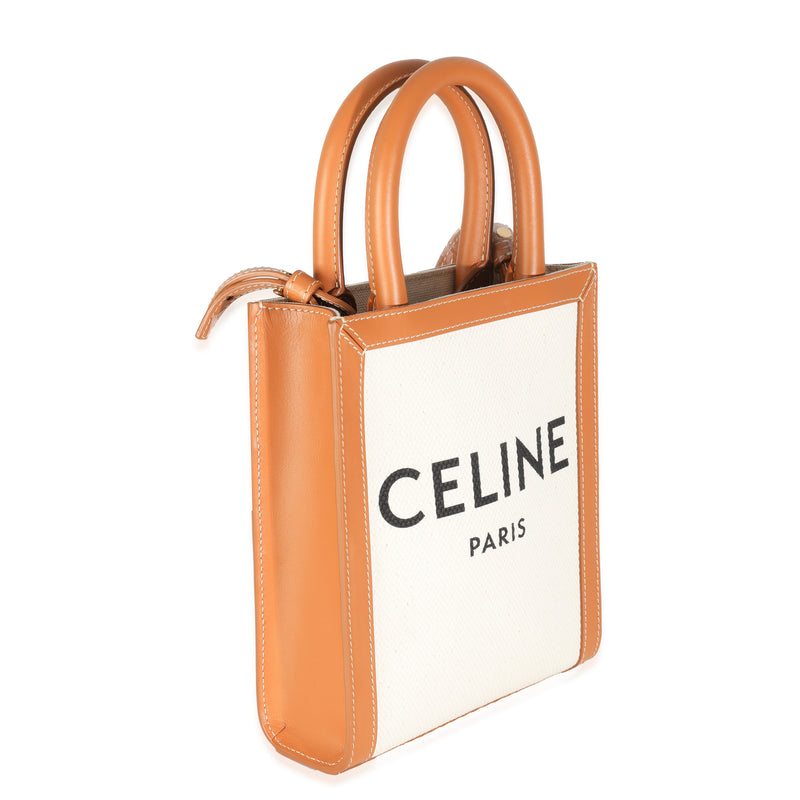 Celine Natural Tan Canvas Calfskin Mini Vertical Cabas Bag Beige Handbag