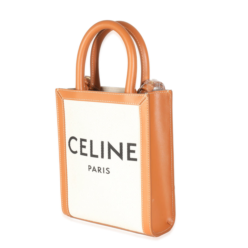 Celine Natural Tan Canvas Calfskin Mini Vertical Cabas Bag Beige Handbag