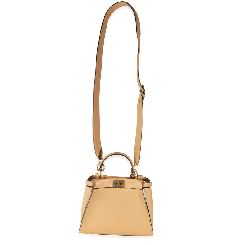 Fendi Miele Scuro Nappa Petite Peekaboo I See U Satchel Beige; Brown Leather Handbag