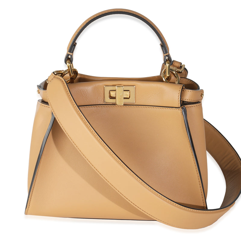 Fendi Miele Scuro Nappa Petite Peekaboo I See U Satchel Beige; Brown Leather Handbag