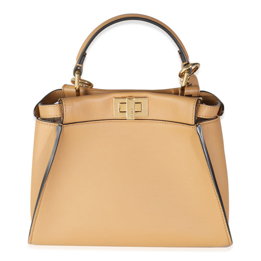 Fendi Miele Scuro Nappa Petite Peekaboo I See U Satchel Beige; Brown Leather Handbag