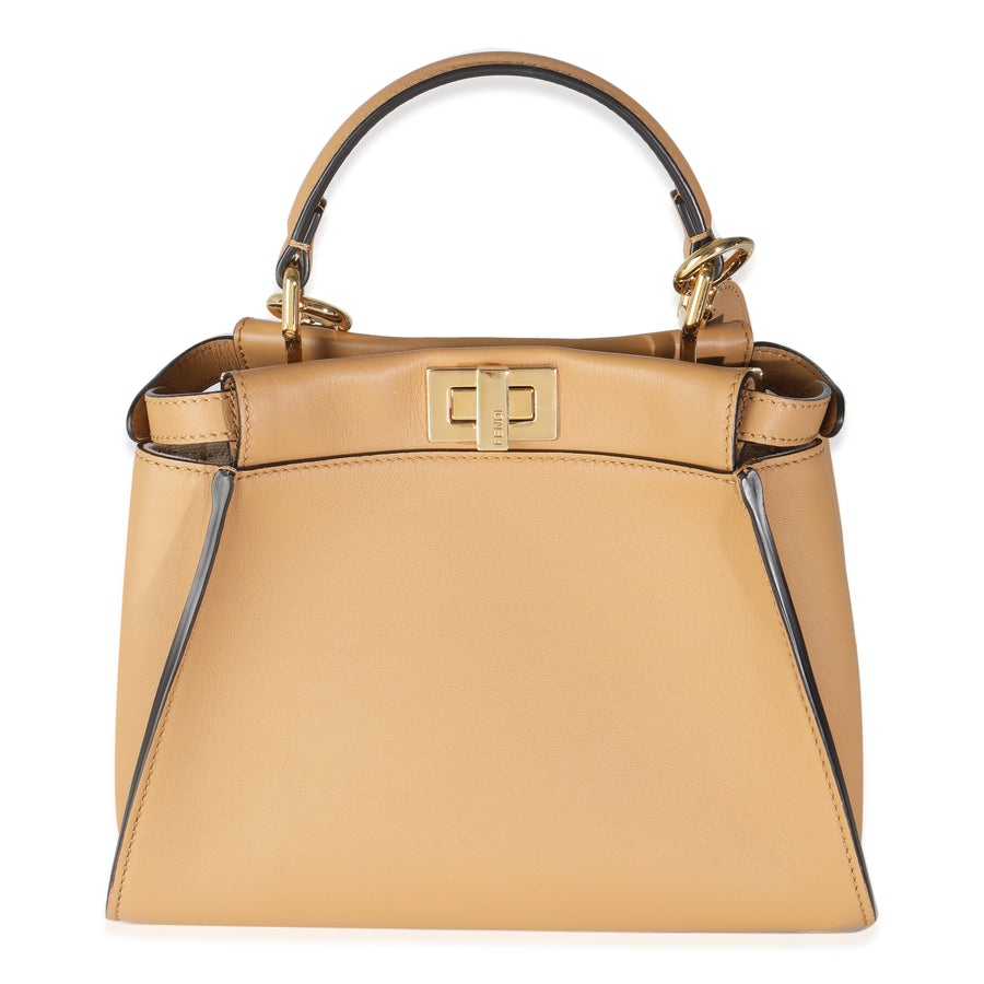 Fendi Miele Scuro Nappa Petite Peekaboo I See U Satchel Beige; Brown Leather Handbag