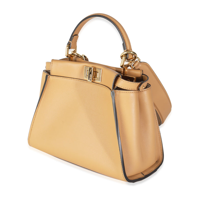 Fendi Miele Scuro Nappa Petite Peekaboo I See U Satchel Beige; Brown Leather Handbag