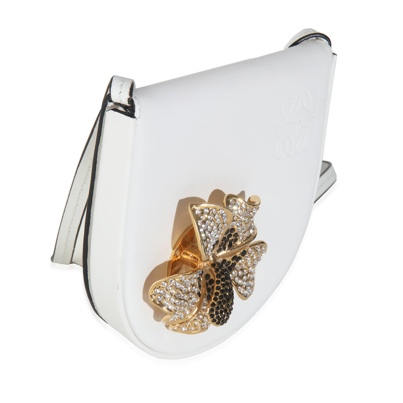 Loewe White Calfskin Heel Metal Flower Crossbody Leather Handbag