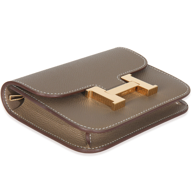 Hermès Etoupe Epsom Constance Slim Wallet Ghw Gray Leather