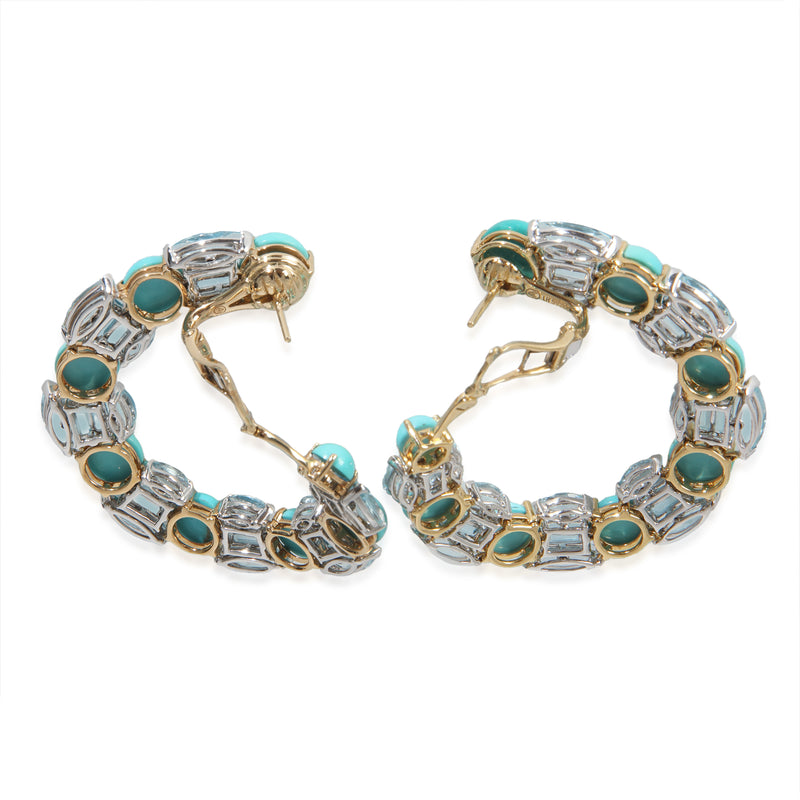 Etho Maria White Gold & Yellow Turquoise And Blue Topaz Hoop Earrings 18k