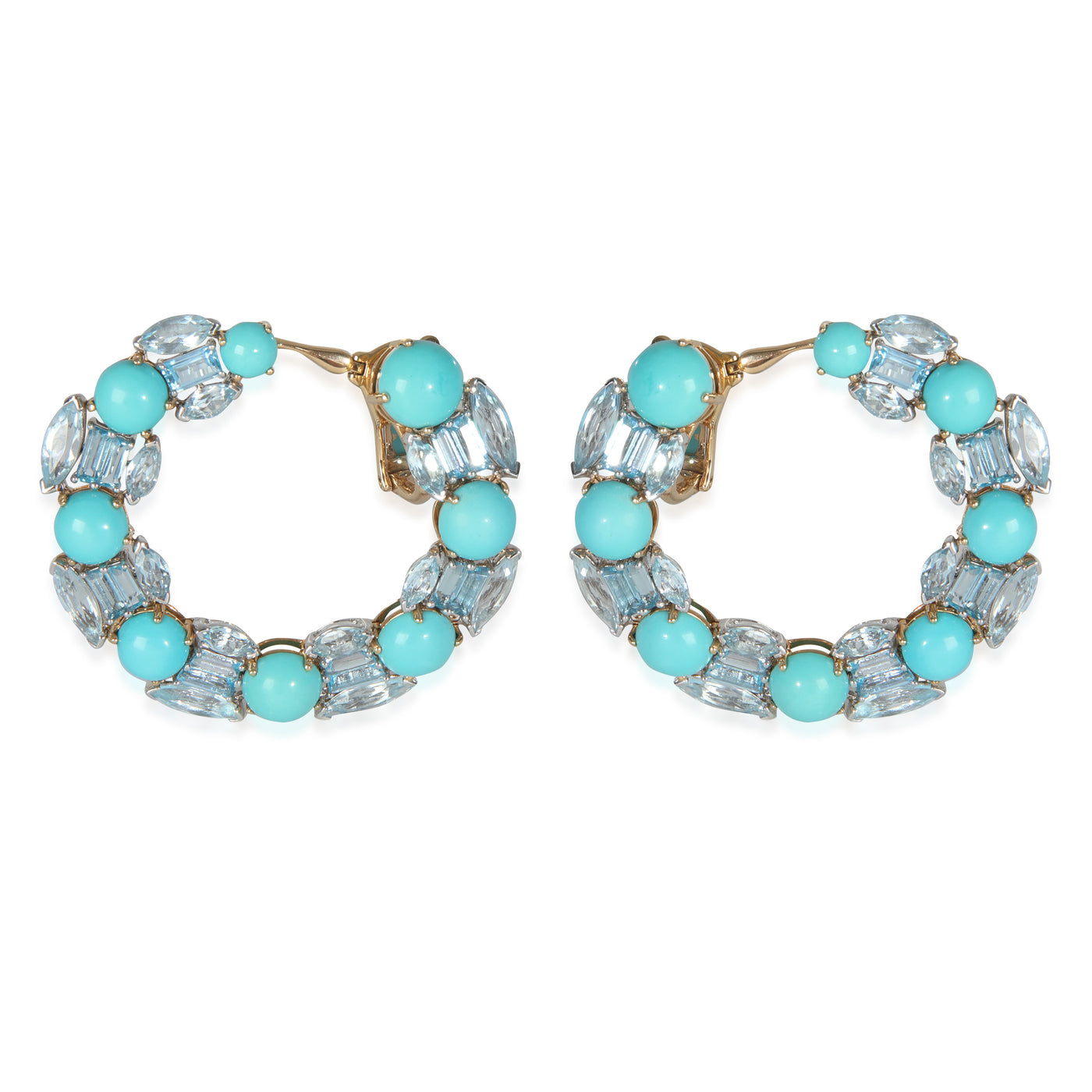 Etho Maria White Gold & Yellow Turquoise And Blue Topaz Hoop Earrings 18k