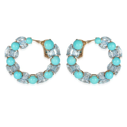 Etho Maria White Gold & Yellow Turquoise And Blue Topaz Hoop Earrings 18k