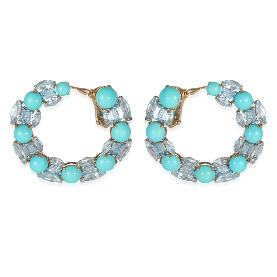 Etho Maria White Gold & Yellow Turquoise And Blue Topaz Hoop Earrings 18k