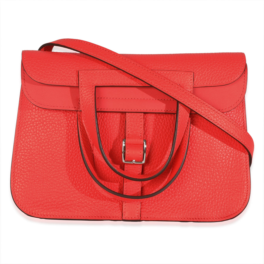 Hermès Rose Texas Clemence Halzan 25 Phw Pink Leather Handbag