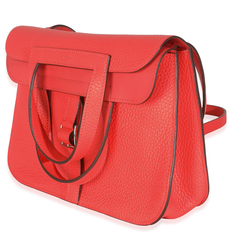 Hermès Rose Texas Clemence Halzan 25 Phw Pink Leather Handbag