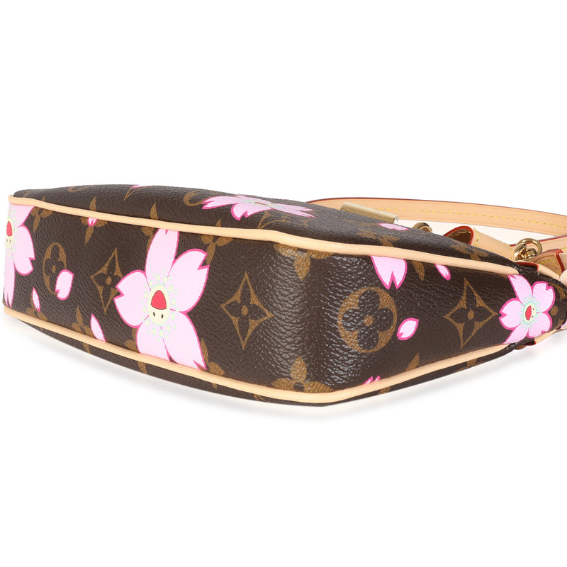 Louis Vuitton X Tm Sakura Brown Monogram Canvas Pochette Accessoires Brown; Pink Handbag
