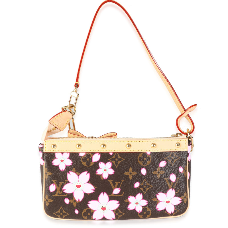 Louis Vuitton X Tm Sakura Brown Monogram Canvas Pochette Accessoires Brown; Pink Handbag