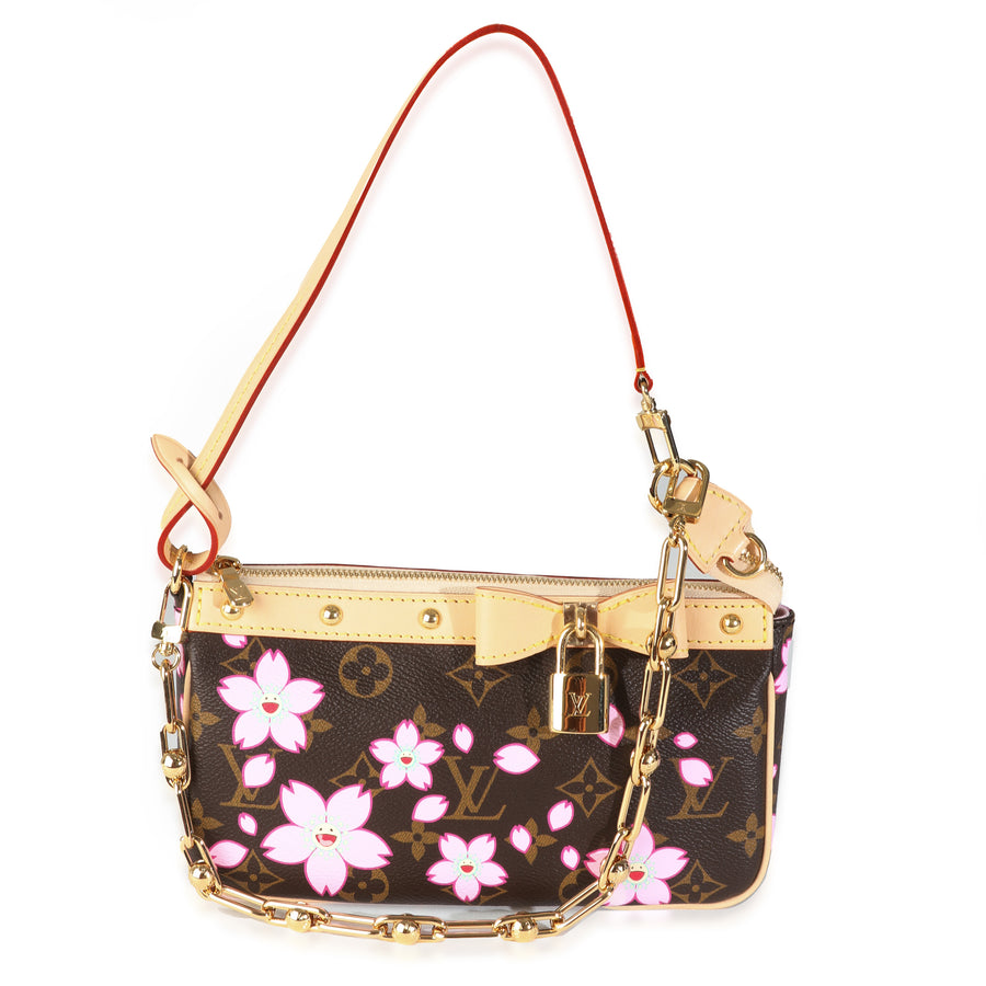 Louis Vuitton X Tm Sakura Brown Monogram Canvas Pochette Accessoires Brown; Pink Handbag