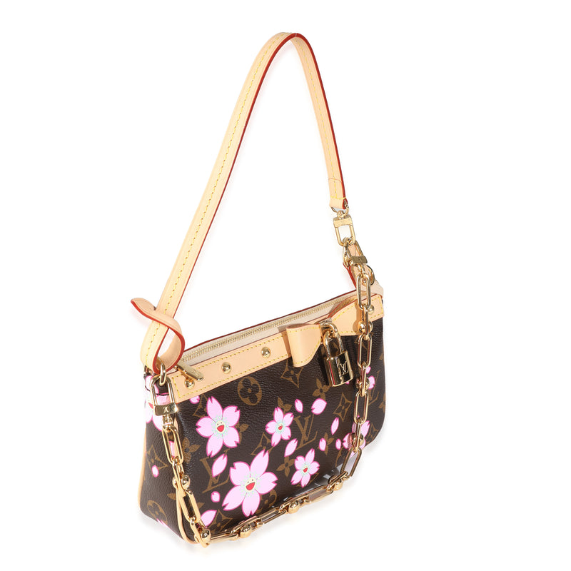 Louis Vuitton X Tm Sakura Brown Monogram Canvas Pochette Accessoires Brown; Pink Handbag