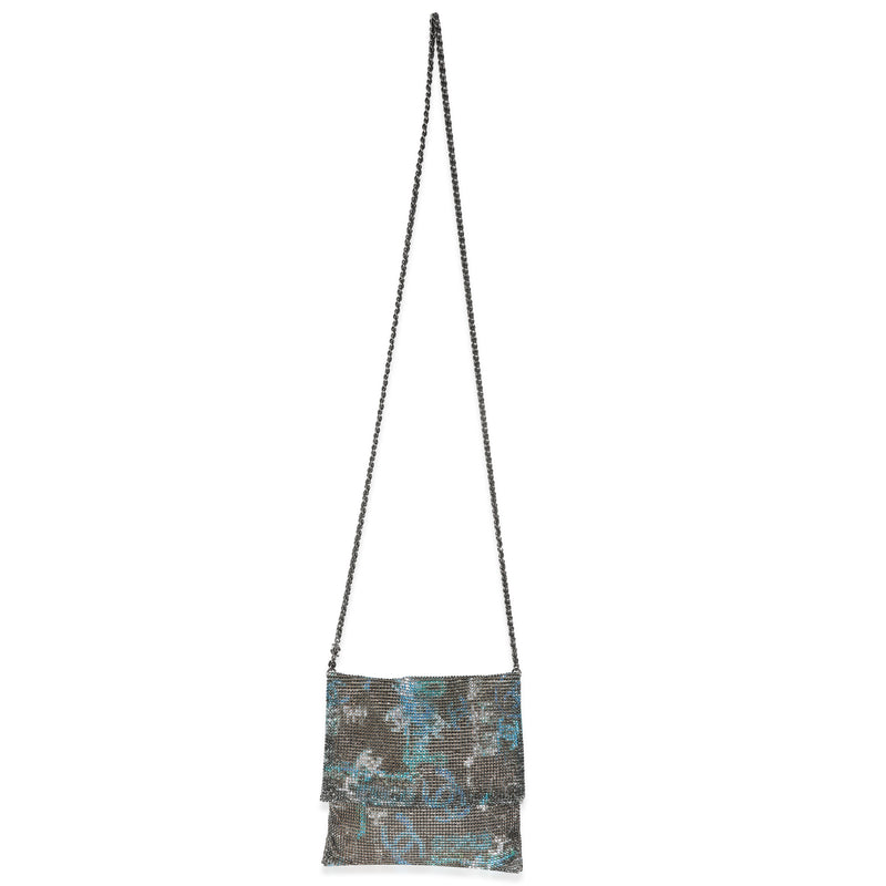 Chanel Silver Blue Graffiti Cc Chainmail Flap Bag Blue; Embellished Handbag