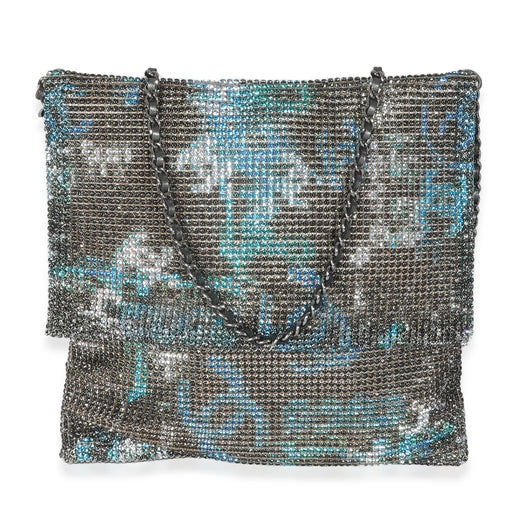 Chanel Silver Blue Graffiti Cc Chainmail Flap Bag Blue; Embellished Handbag