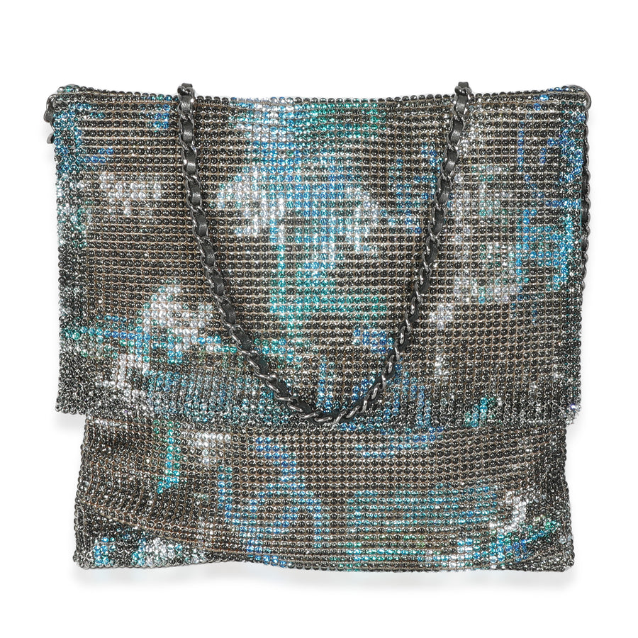 Chanel Silver Blue Graffiti Cc Chainmail Flap Bag Blue; Embellished Handbag